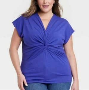 Ava & Viv Blue Twist Front Blouse